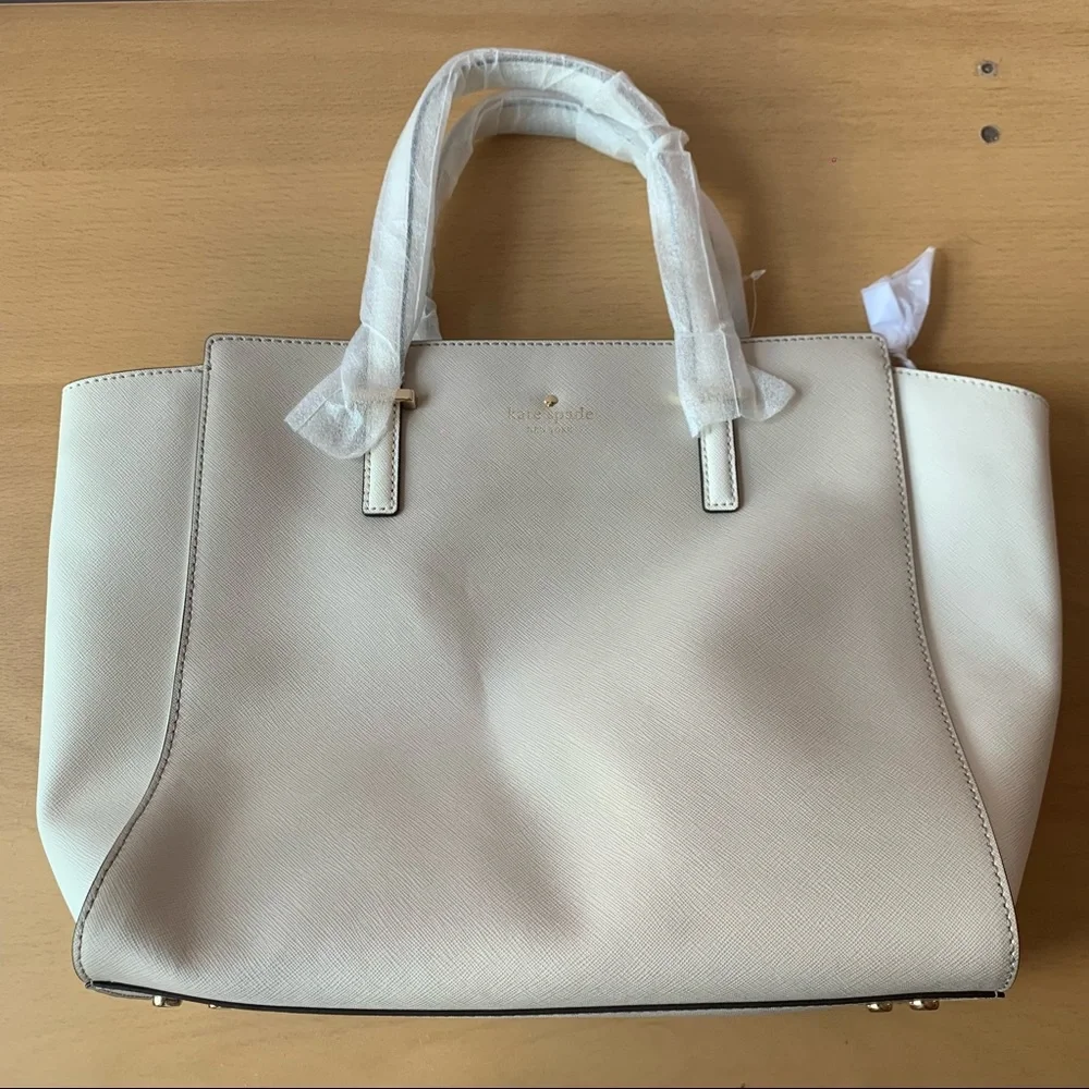 Brand New Kate Spade Beige and White Genuine Leather Shoulder Bag